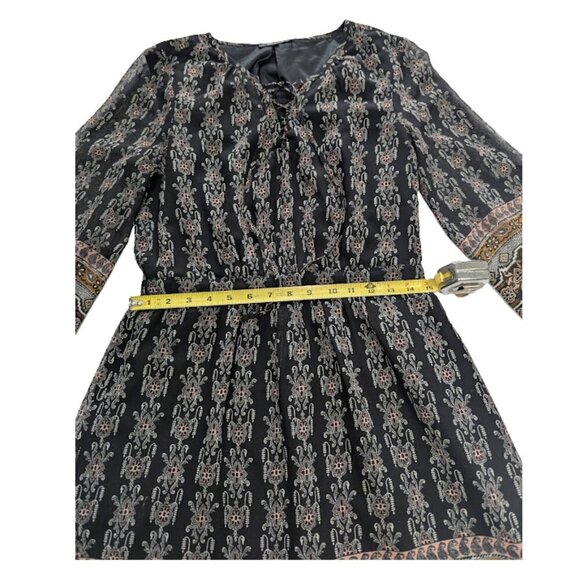 Madewell Damask Print Cinched Waist Mini Dress — Black — Size 8 - Picture 3 of 8